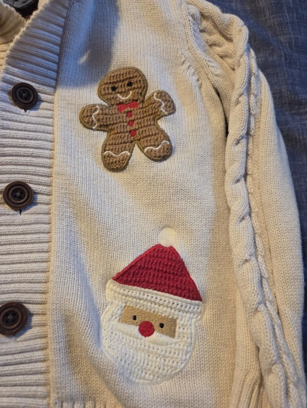 Gymboree Cream Holiday Cardigan with Festive Appliqués And Holiday Button Up